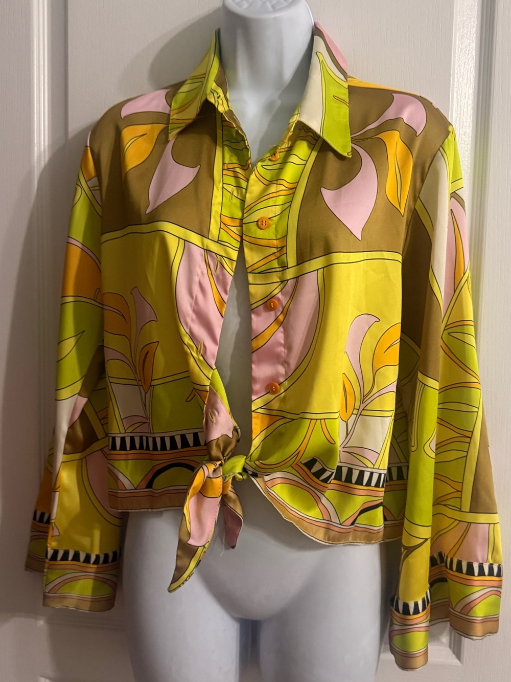 Zara Multicolor Floral Print Silk Top in Pink, Lime & Gold